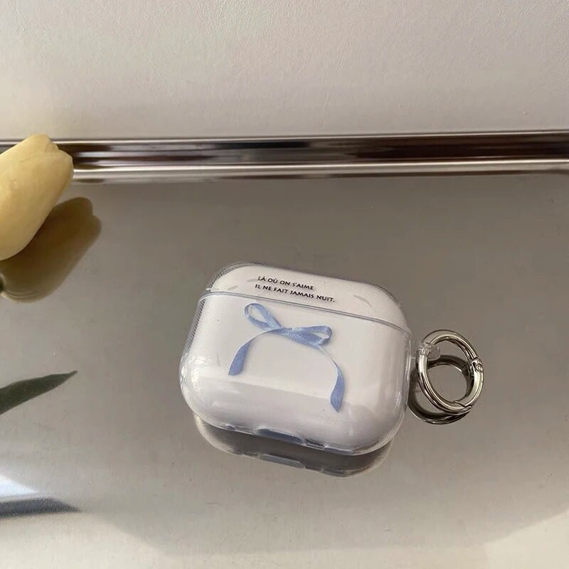 Husă coreeană cu nod cu fundă transparentă pentru Airpods Pro 2, a doua cutie de încărcare pentru căști, husă pentru Airpod 1/2/3, carcasă moale din TPU