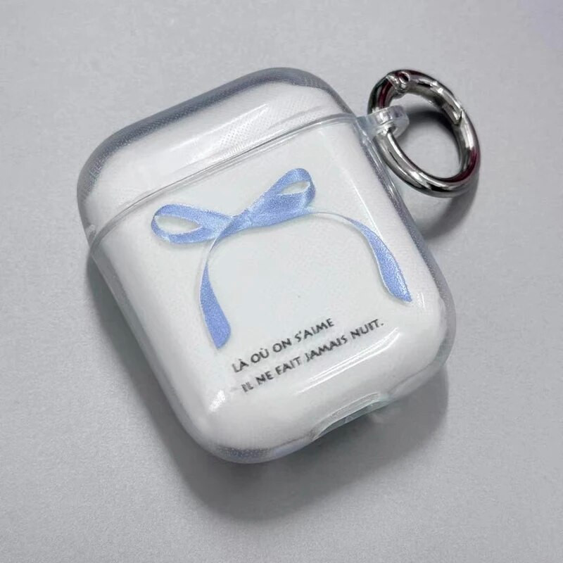 Husă coreeană cu nod cu fundă transparentă pentru Airpods Pro 2, a doua cutie de încărcare pentru căști, husă pentru Airpod 1/2/3, carcasă moale din TPU