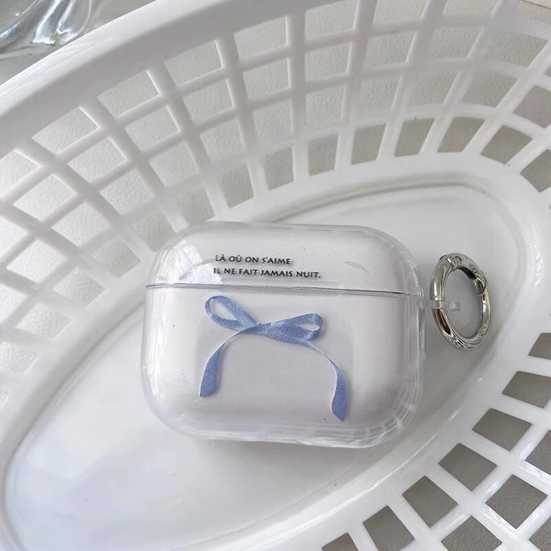 Husă coreeană cu nod cu fundă transparentă pentru Airpods Pro 2, a doua cutie de încărcare pentru căști, husă pentru Airpod 1/2/3, carcasă moale din TPU