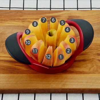 Червена черна резачка за ябълки, подобрена версия, 12 остриета, голяма ябълкова кора, ултра-остър нож за ябълки от неръждаема стомана, кухненски инструмент