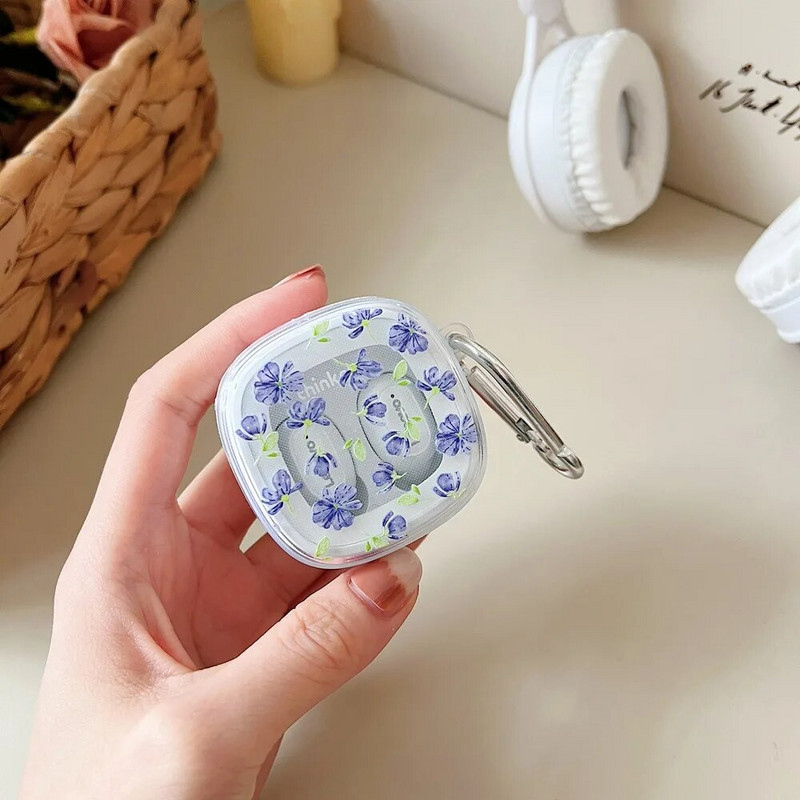 Animacinių filmų Flower Love Heart ausinių dėklas, skirtas originaliam Lenovo XT62 TWS minkštam TPU skaidriam ausinių dangteliui su kabliuku