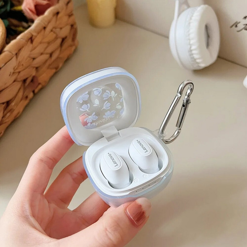 Animacinių filmų Flower Love Heart ausinių dėklas, skirtas originaliam Lenovo XT62 TWS minkštam TPU skaidriam ausinių dangteliui su kabliuku