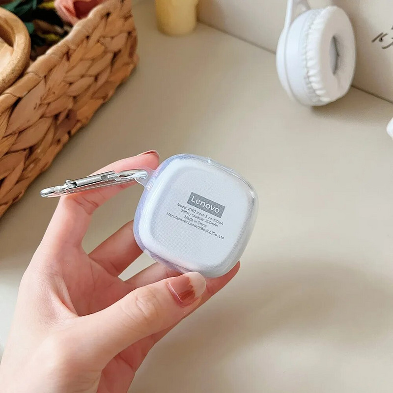 Animacinių filmų Flower Love Heart ausinių dėklas, skirtas originaliam Lenovo XT62 TWS minkštam TPU skaidriam ausinių dangteliui su kabliuku