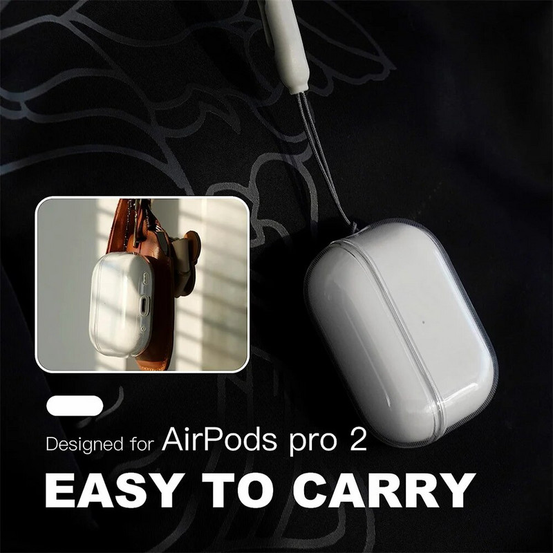 AirPods Pro 2 átlátszó tokhoz, szilikon tokhoz, puha TPU védőburkolathoz, aranyos nők számára Airpod pro 2023 tartozékokhoz kötéllel