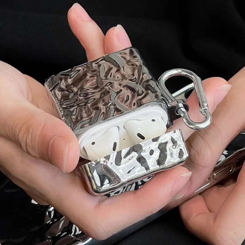 Sidabrinis raukšlių dėklas, skirtas „AirPods 3 Pro 2“ ausinių dėklas, skirtas „Apple AirPod 1/2/3“ minkštai padengtas apsauginis dangtelis