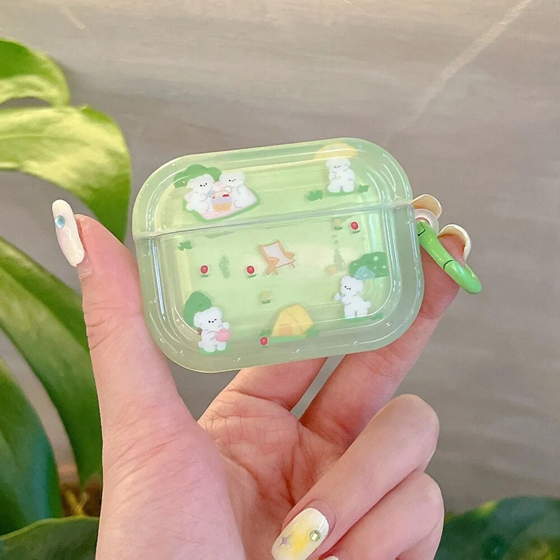 Žolės šunų katės gėlė mielas skaidrus dangtelis, skirtas airpodams 1 2 3 pro 2 bluetooth ausinių dėklas su dekoruotu raktų pakabuku, minkštas, mielas dugnas