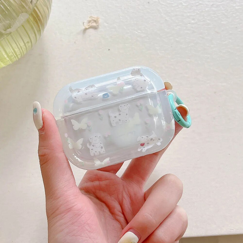 Žolės šunų katės gėlė mielas skaidrus dangtelis, skirtas airpodams 1 2 3 pro 2 bluetooth ausinių dėklas su dekoruotu raktų pakabuku, minkštas, mielas dugnas