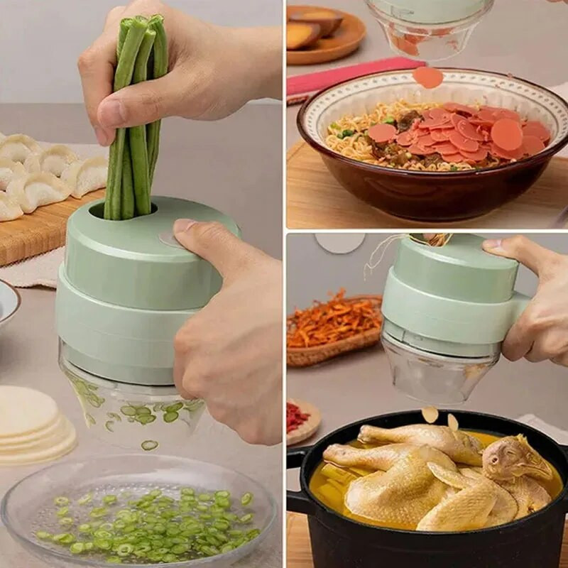 4 u 1 električna sjeckalica za hranu Rezač za povrće Sjeckalica za češnjak i mrkvu Sjeckalica za krumpir Punjivi mikser za narezivanje hrane Kuhinjski dodaci