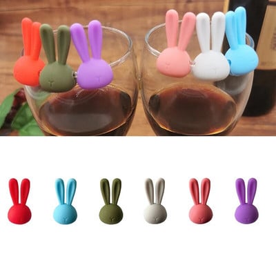6Pcs Cartoon 3D Rabbit Ears Wine Glass Marker Silicone Drink Charms Wine Identifier For Champagne Cocktails Party Supplies