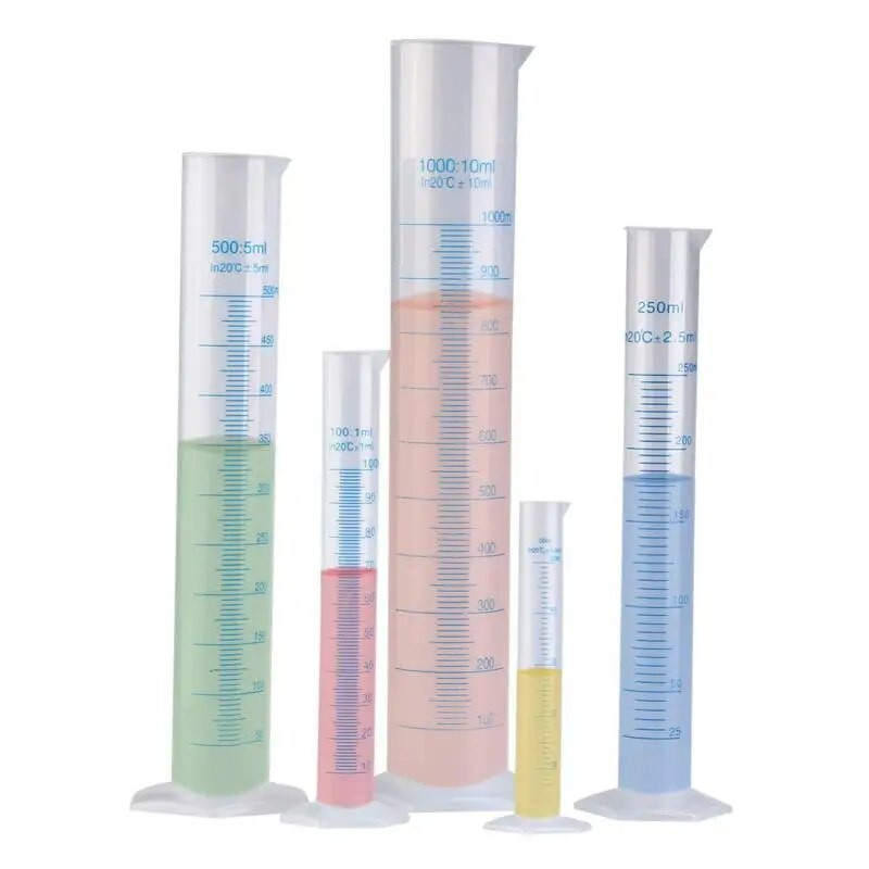Prozirno bijeli plastični graduirani cilindar za mjerenje tekućine za laboratorijski pribor Laboratorijski alati 10 ml, 25 ml, 50 ml, 100 ml, 250 ml, 500 ml