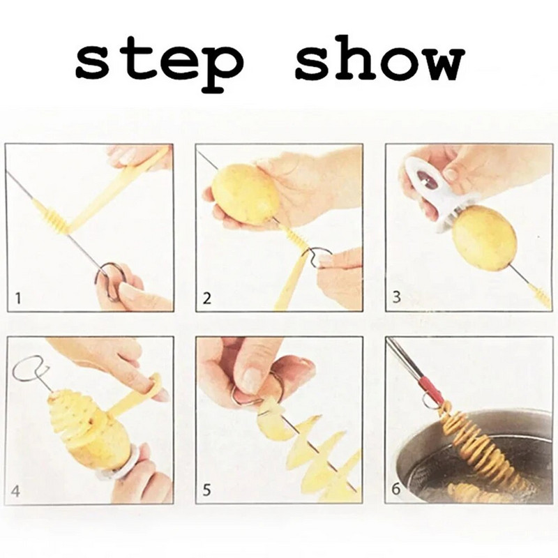 Tăiător de cartofi cu rotire cu 3 șiruri Cuțit de cartofi răsucite în spirală Manual DIY Articole creative de bucătărie Cuțit în spirală pentru legume