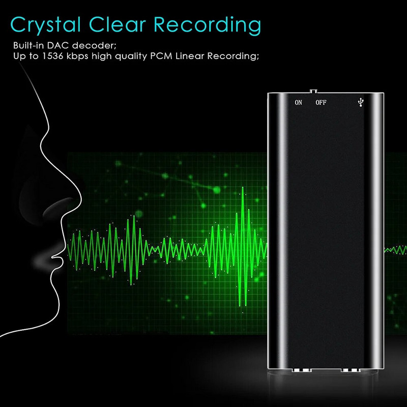 Επαγγελματικό Mini 8GB 16GB 32GB Voice Digital Audio Voice Recorder Mp3 Player 3 σε 1 Αποθήκευση μνήμης 192Kbps Εγγραφή WAV