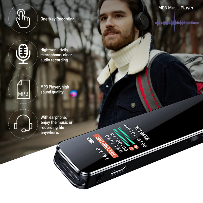 Digitalni diktafon Prijenosni aktivirani audio snimač 1536KBPS HD snimanje MP3 player za predavanja Sastanci Intervju na predavanjima