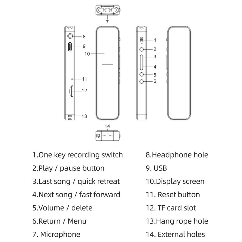 Digitalni diktafon Prijenosni aktivirani audio snimač 1536KBPS HD snimanje MP3 player za predavanja Sastanci Intervju na predavanjima