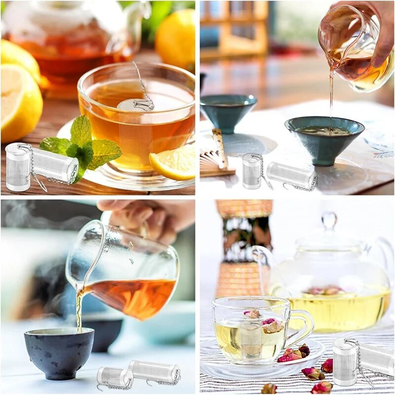 4 vnt arbatos infuzatoriai biriai arbatai, arbatos filtras su dangteliu, nerūdijančio plieno arbatos sietelis su grandinės kabliu, didelis arbatos sietelio rutulys, patvarus