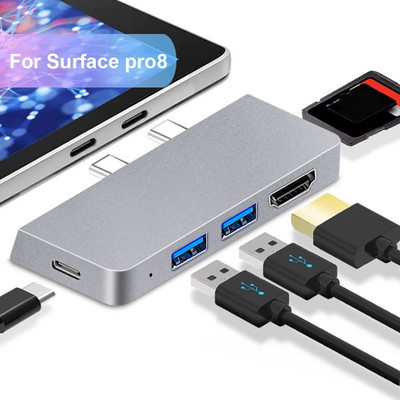 USB C хъб за Microsoft Surface Pro X 8 9 Type-C адаптер за докинг станция USB 3.0 HDMI TF Четец на SD карти Докинг станции за лаптоп Сплитер