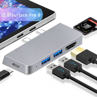 USB C elosztó Microsoft Surface Pro X 8 9 C típusú dokkolóadapter USB 3.0 HDMI TF SD kártyaolvasó laptop dokkoló állomások osztó