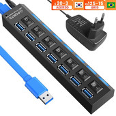 USB 3 0 HUB Multi USB Splitter 3.0 Hab Power Adapter Multiple Expander 2.0 4/7 Port Kompiuterio priedai, skirti nešiojamam kompiuteriui