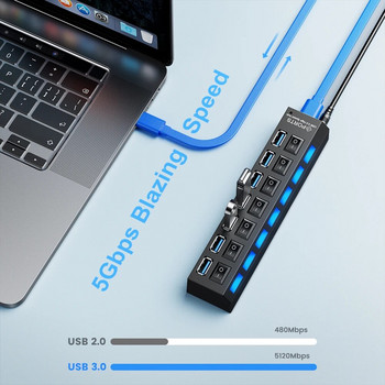 USB 3 0 HUB Multi USB Splitter 3.0 Hab Захранващ адаптер Multiple Expander 2.0 4/7 порта Компютърни аксесоари за PC лаптоп