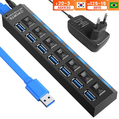 USB 3 0 HUB Multi USB Splitter 3.0 Hab toiteadapter Multiple Expander 2.0 4/7 pordiga arvutitarvikud sülearvuti jaoks