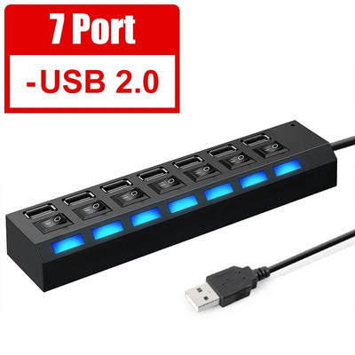 USB 3 0 HUB Multi USB Splitter 3.0 Hab Power Adapter Multiple Expander 2.0 4/7 Port Kompiuterio priedai, skirti nešiojamam kompiuteriui