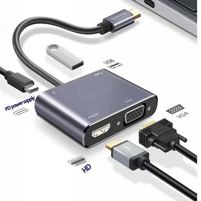 Typec към HD докинг станция Мобилен PC Link Конвертор на проектор Mate20 Свързан към телевизор VGA Проекция HD кабел Приложим към Appl