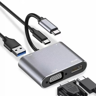 „Type“ prie HD prijungimo stoties mobiliojo kompiuterio jungties projektoriaus keitiklis „Mate20“, prijungtas prie televizoriaus VGA projekcijos HD laidas, taikomas „App“