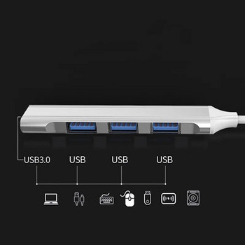 Mini USB Hub Extensions 5Gbps 4 Θύρες USB Splitter Multiport 3.0 2.0 Adapter Station Data Αλουμίνιο High Speed Type C για φορητούς υπολογιστές