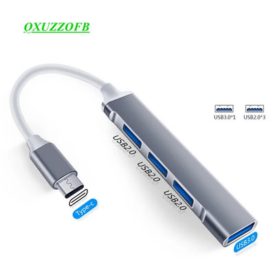 Mini USB Hub Extensions 5Gbps 4 Ports USB Splitter Multiport 3.0 2.0 Adapter Station Data Aluminum High Speed Type C For Laptops