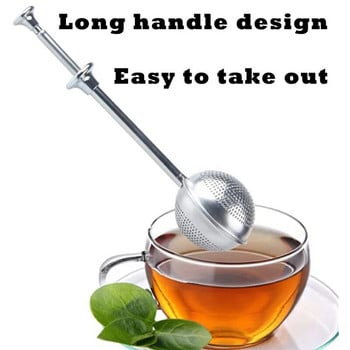 Чайни инфузори за насипен чай, цедки за насипен чай с дълга дръжка, чаени топки от неръждаема стомана, фини мрежести чаени топки
