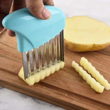 Пържени картофи Crinkle Wavy Slicer Нож от неръждаема стомана Кухненски инструменти за тесто за картофен чипс Зеленчуков плод Бързо рязане Wavy Slicer