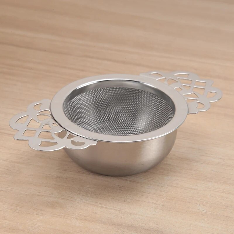 2 vnt arbatos filtras, nerūdijančio plieno arbatos sietelis su dubeniu, itin smulkaus tinklelio arbatos sieteliai su dvigubomis rankenomis