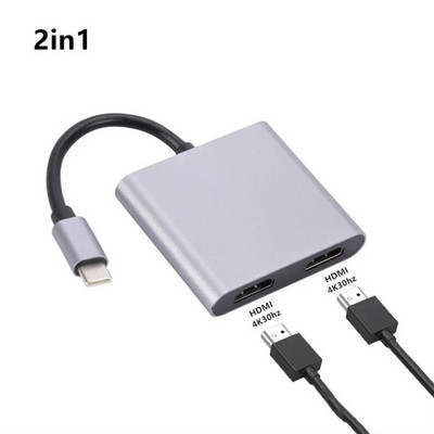 USB C Hub Type-c σε Dual HDMI Docking Station 2 in 1/4 in 1 Type-C to Dual HDMI Adapter Screen Expansion Συμβατό με HDMI