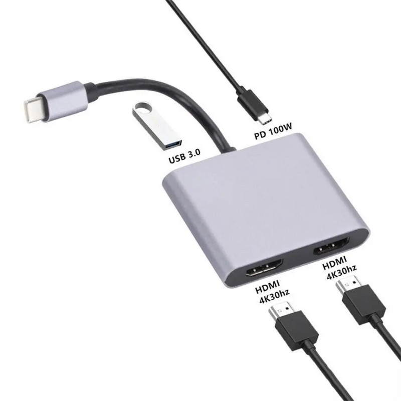 C tipo USB C šakotuvas su dviguba HDMI doko doko stotele 2 in 1/4 in 1 Type-C su dvigubu HDMI adapteriu Ekrano išplėtimas Su HDMI suderinamas