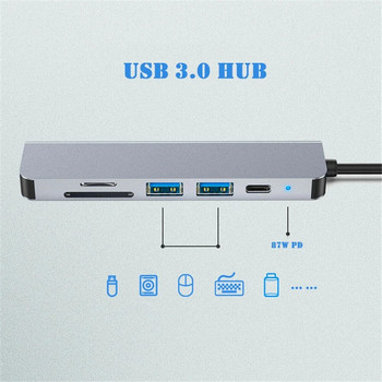 6 σε 1 USB HUB C type-c HUB USB C σε USB 3.0 HDMI-συμβατό Dock για MacBook Pro για Nintendo Switch USB-C Type C 3.0 Splitter