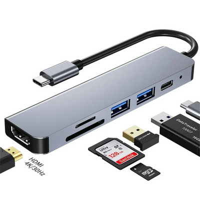 6 in 1 USB HUB C type-c HUB USB C prie USB 3.0 HDMI suderinamas dokas, skirtas MacBook Pro, skirtas Nintendo Switch USB-C Type C 3.0 skirstytuvui