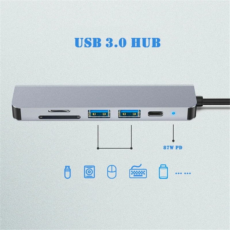 6 in 1 USB HUB C type-c HUB USB C prie USB 3.0 HDMI suderinamas dokas, skirtas MacBook Pro, skirtas Nintendo Switch USB-C Type C 3.0 skirstytuvui