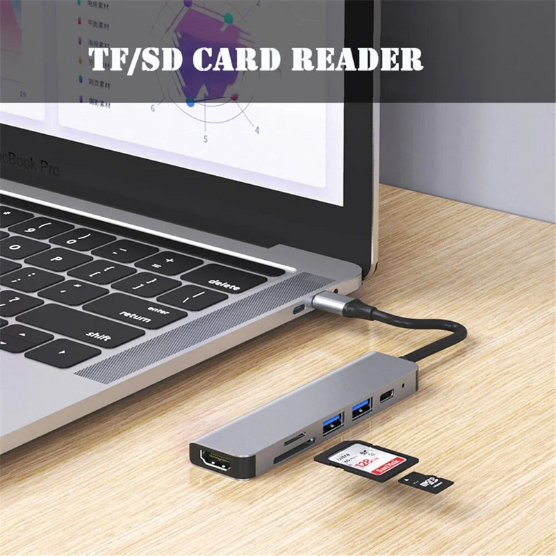 6 in 1 USB HUB C type-c HUB USB C prie USB 3.0 HDMI suderinamas dokas, skirtas MacBook Pro, skirtas Nintendo Switch USB-C Type C 3.0 skirstytuvui