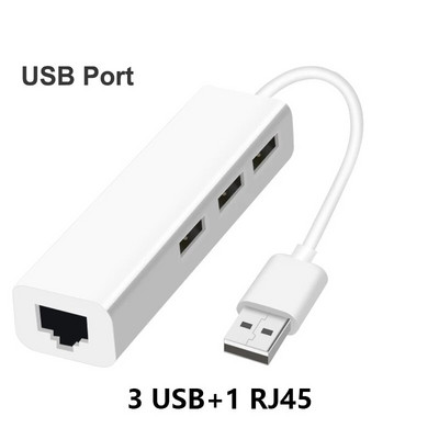 USB eternetas su 3 prievadų USB HUB 2.0 + RJ45 Lan tinklo plokštės USB į Ethernet adapteris, skirtas Mac iOS Android PC RTL8152 USB 2.0 koncentratorius