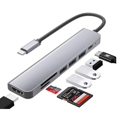 USB 3.1 Type-C to HDMI-ühilduv adapter 4K Thunderbolt USB C jaotur Usb3.0 TF SD lugeja pesa PD MacBookPro Air USB C splitteri jaoks