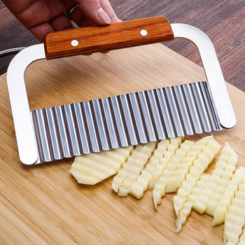 Кухненска вълнообразна резачка за картофи Резачка от неръждаема стомана Лучен чипс Машина за пържени картофи Чопър Нож за зеленчуци Инструменти за набръчкване на храна