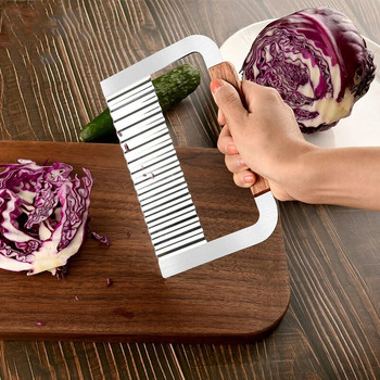 Кухненска вълнообразна резачка за картофи Резачка от неръждаема стомана Лучен чипс Машина за пържени картофи Чопър Нож за зеленчуци Инструменти за набръчкване на храна