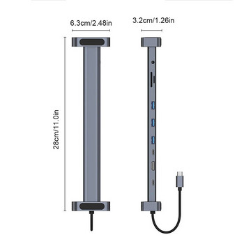 USB C Dock Ακουστικά/Συνδέσεις ηχείων Hub Dongle SD/TF Card Reader 10-in-1 Multiport RJ45 Gigabit Ethernet για Macbook Huawei