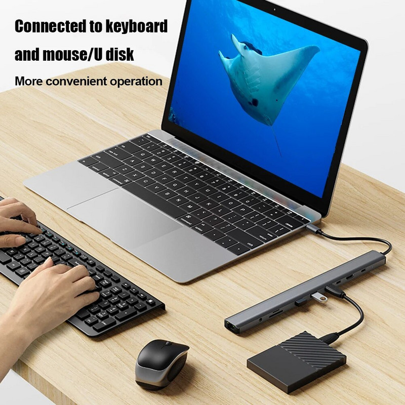 USB C doko ausinių/garsiakalbių jungtys Hub Dongle SD/TF kortelių skaitytuvas 10-in-1 Multiport RJ45 Gigabit Ethernet, skirtas Macbook Huawei