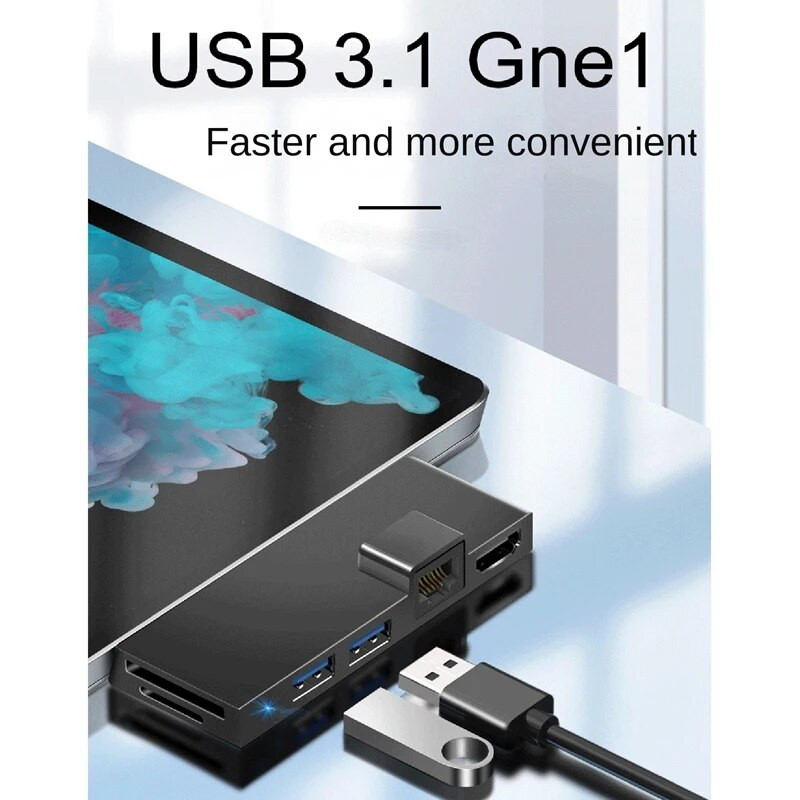Skirta „Surface Pro 4 5 6 Docking Station Hub“ su 4K suderinamu TF kortelių skaitytuvu „Gigabit Ethernet 2“ USB 3.1 Gen 1 prievadas
