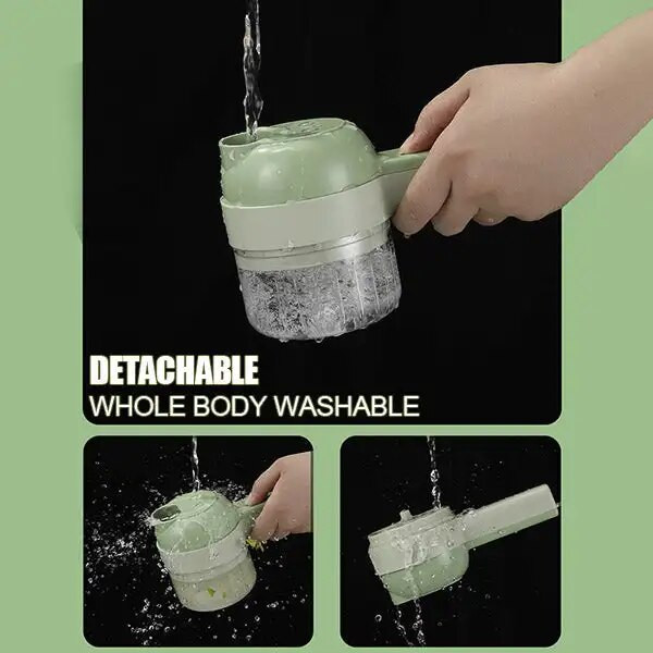 Tăiător electric de legume portabil 4 în 1, fără fir, piure de usturoi, felie tocată, dispozitiv de gătit multifuncțional pentru tăiat ceapă