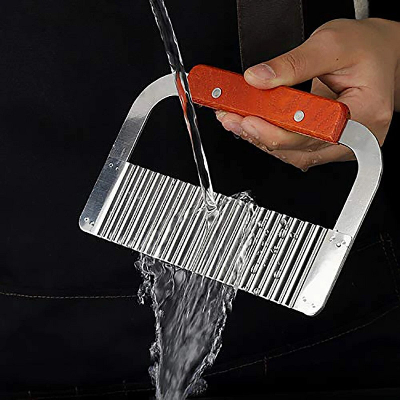 Nerūdijančio plieno bulvių pjaustyklė Didelio našumo banguotų raukšlių pjaustymo įrankiai su medine rankena daržovių pjaustyklės Virtuvės įrankiai