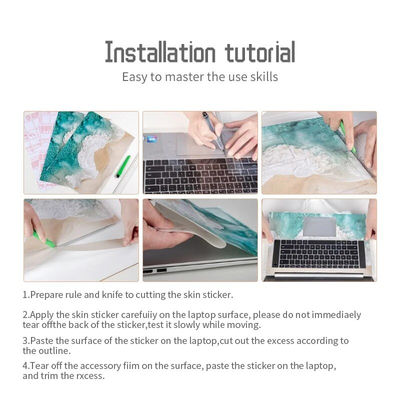 „Pasidaryk pats“ nešiojamojo kompiuterio dangtelių lipdukai nešiojamojo kompiuterio PVC danga 13.3"14"15.6"17.3" vinilo lipdukai, skirti Macbook/Lenovo/Asus/HP/Dell Decorate Decal