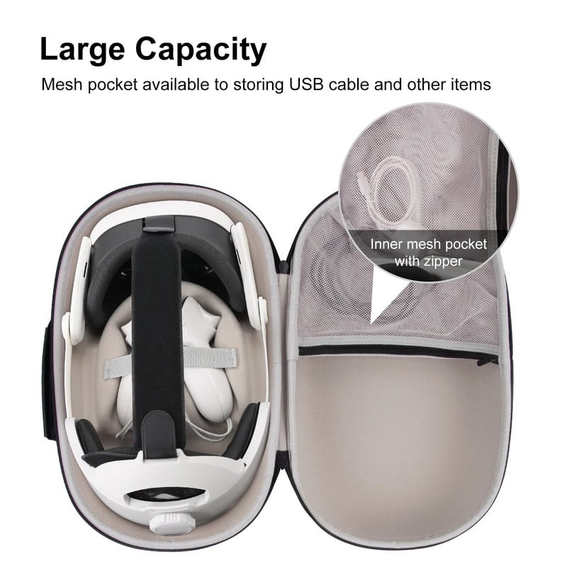 Carcasă de depozitare EVA rigidă Cutie de transport de călătorie pentru Meta Quest 3 Elite Strap Ochelari VR Genți cu fermoar pentru Accesorii Meta Quest 3 VR