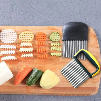 Резачка за картофен чипс Резачка от неръждаема стомана Тесто Зеленчуци Плодове Набръчкани Вълнообразен нож Резачка за картофи Чопър Кухненски инструменти